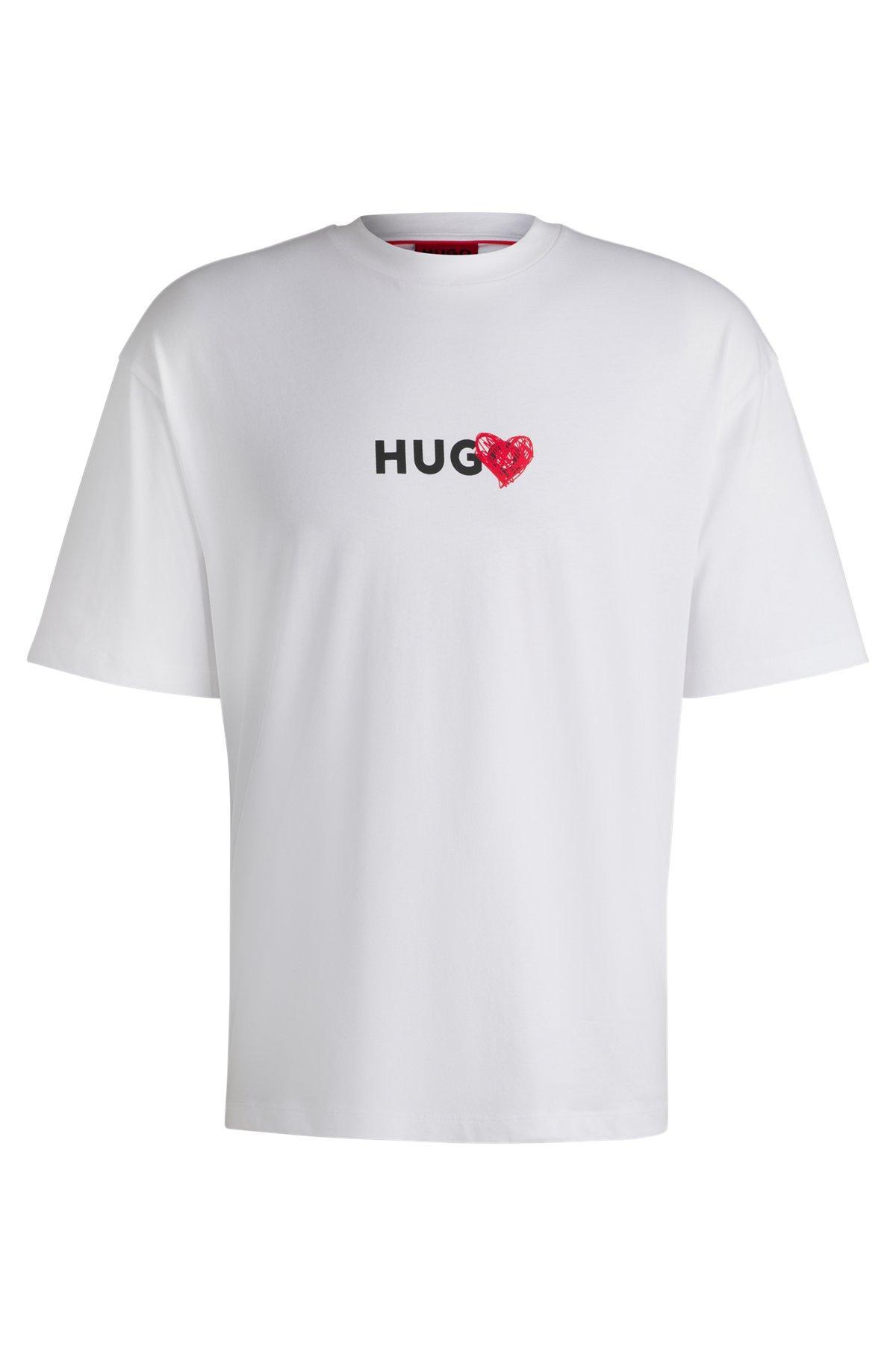 HUGO - Cotton-jersey T-shirt with heart artwork - White Product Image