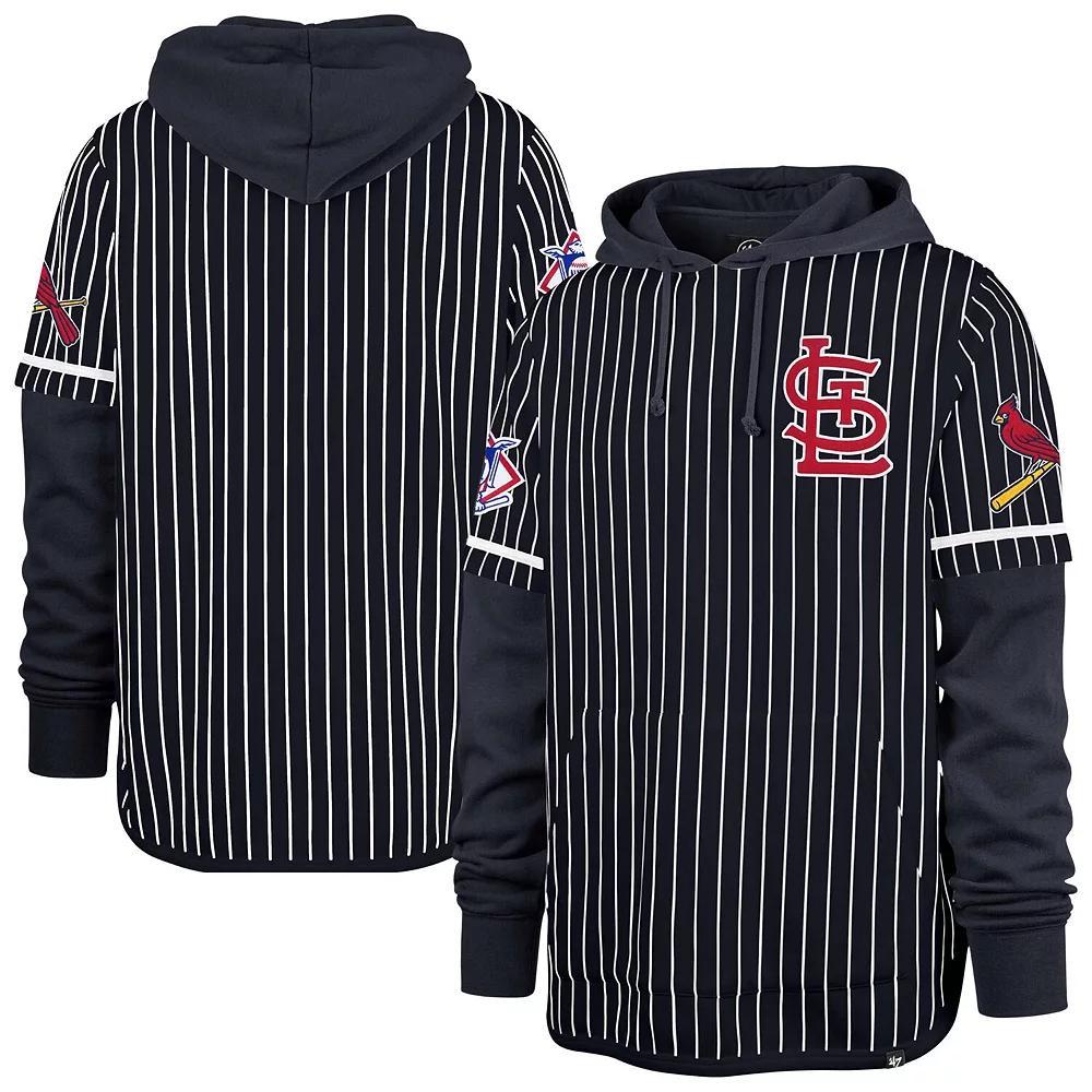 Men's '47 Navy St. Louis Cardinals Pinstripe Double Header Pullover Hoodie,  Product Image