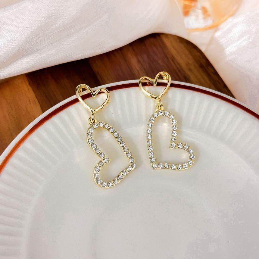 Rhinestone Heart Drop Earrings Product Image