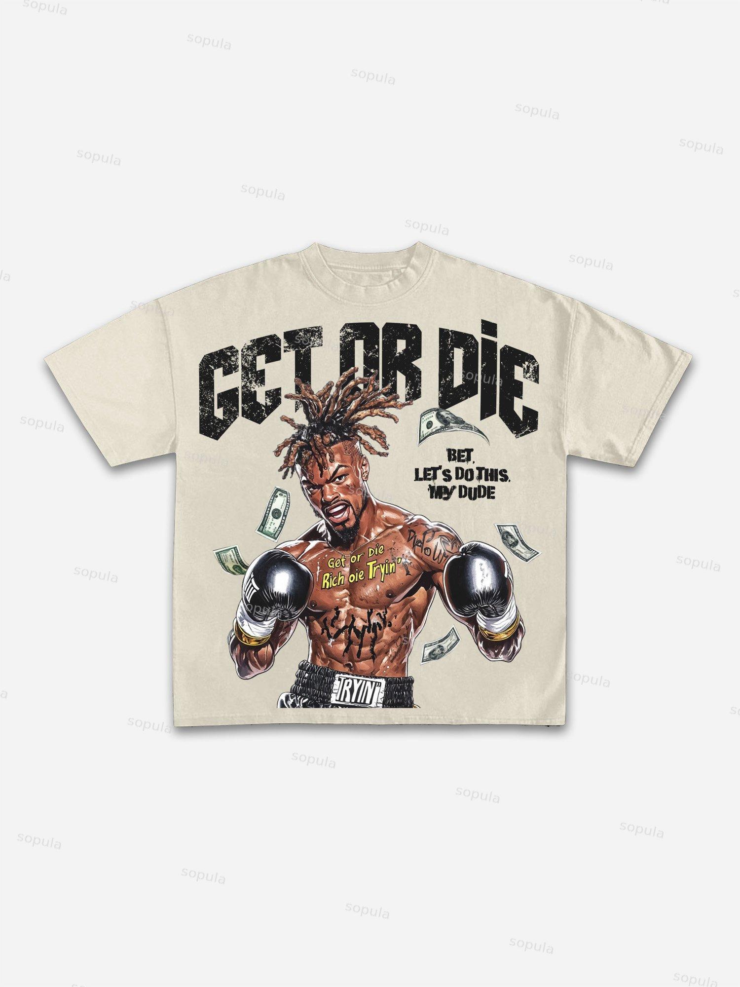 Get Or Die Vintage Boxer Graphic Cotton T-shirt Product Image