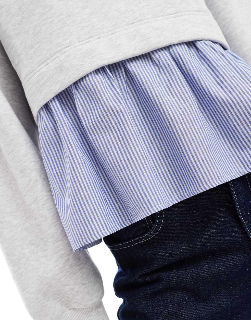 ASOS DESIGN stripe peplum hem sweatshirt in ice heather Product Image