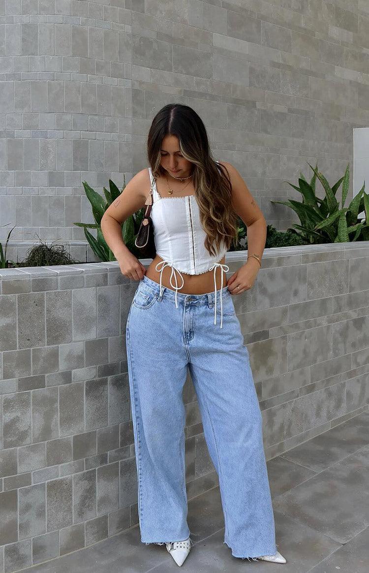 She's Yours Light Wash Denim Wide Leg Boyfriend Jeans Product Image