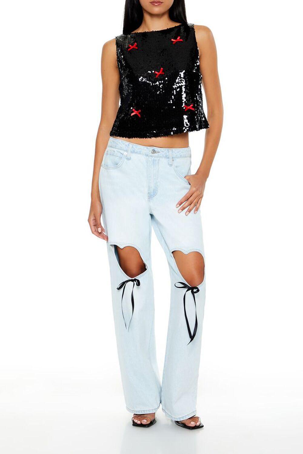 Sequin Bow Boxy Crop Top | Forever 21 Product Image