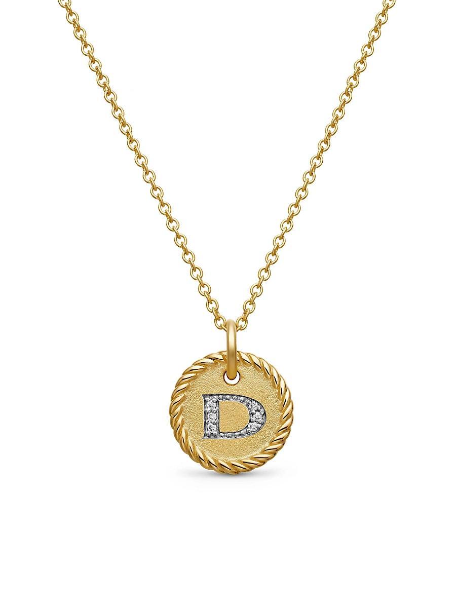 Womens Initial Charm Necklace in 18K Yellow Gold with Pav Diamonds Product Image