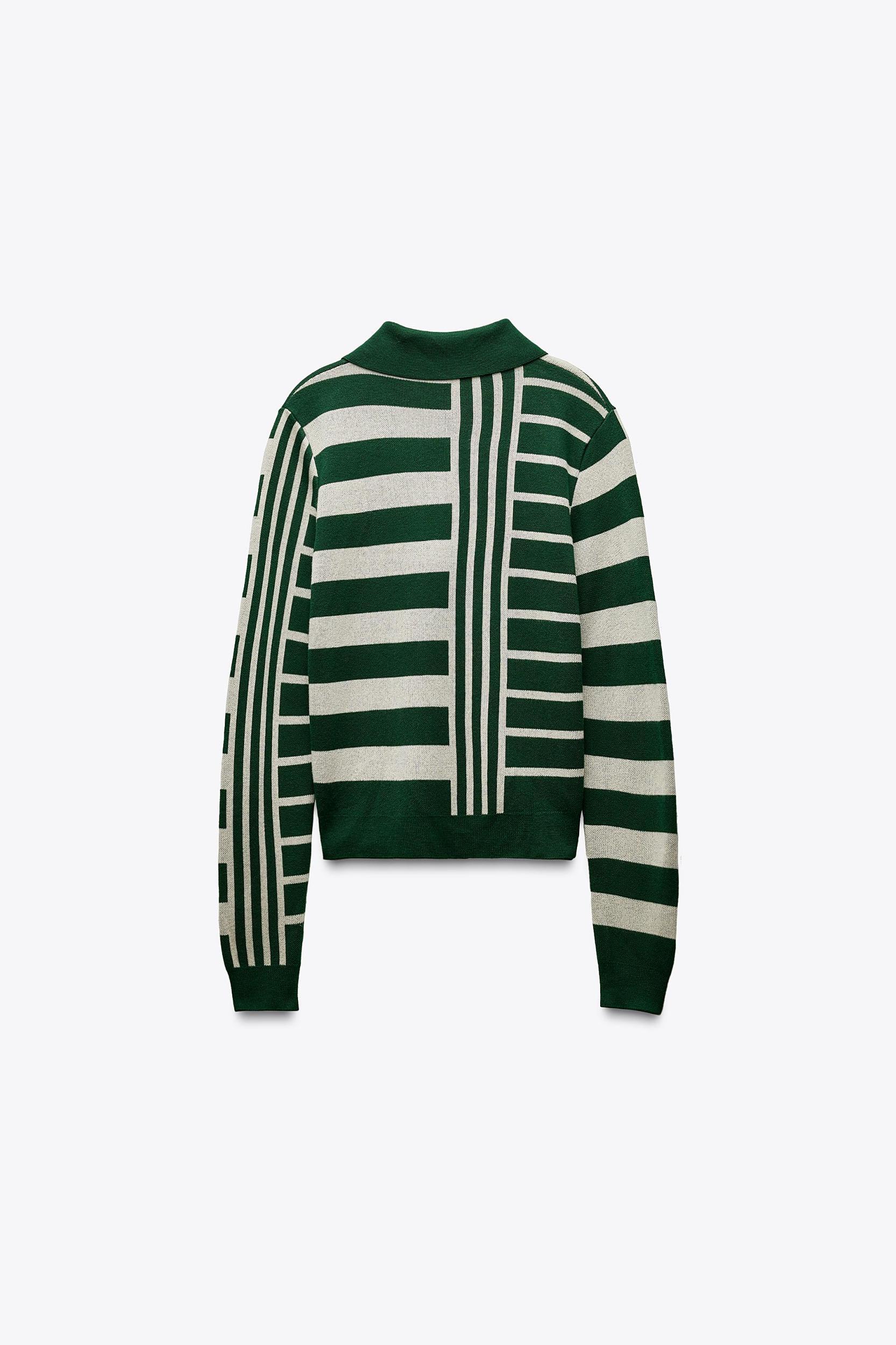 STRIPED KNIT POLO SWEATER Product Image