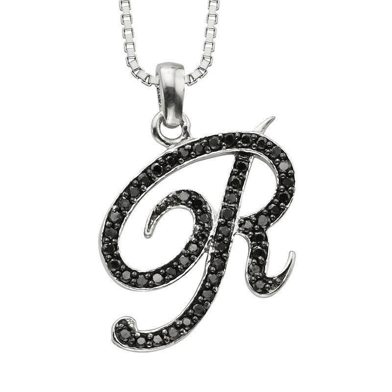 Jewelexcess Sterling Silver 1/4-ct. T.W. Black Diamond Initial Pendant, Womens Product Image