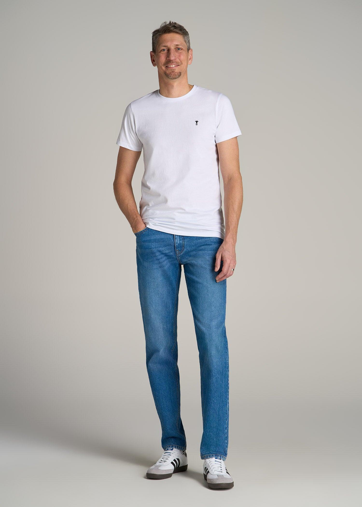 MODERN-FIT Embroidered Logo Crewneck T-Shirt for Tall Men in White Product Image