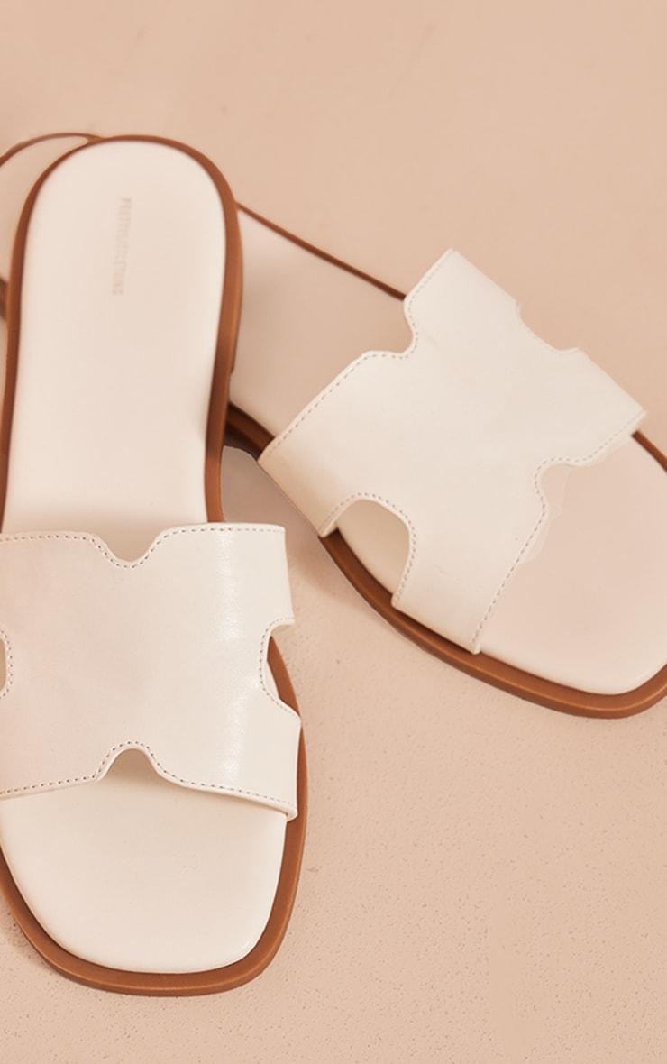 White Pu Square Toe Slider Sandals Product Image