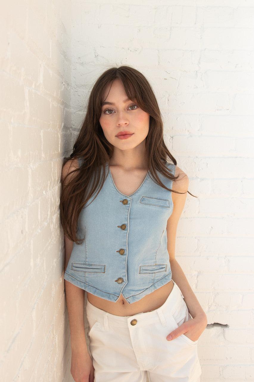 Light Wash Denim Vest Product Image