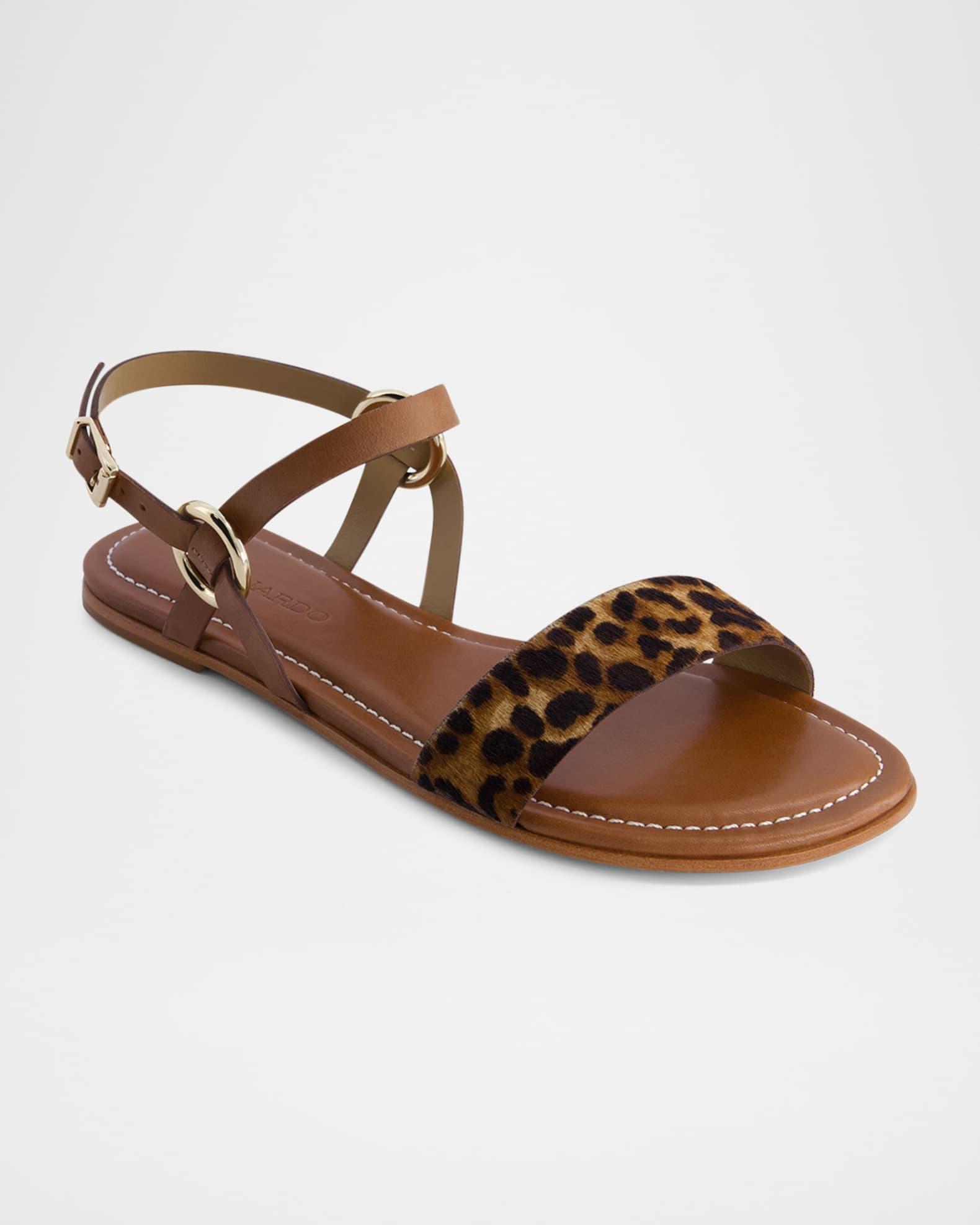 Henre Leopard Flat Slingback Sandals Product Image