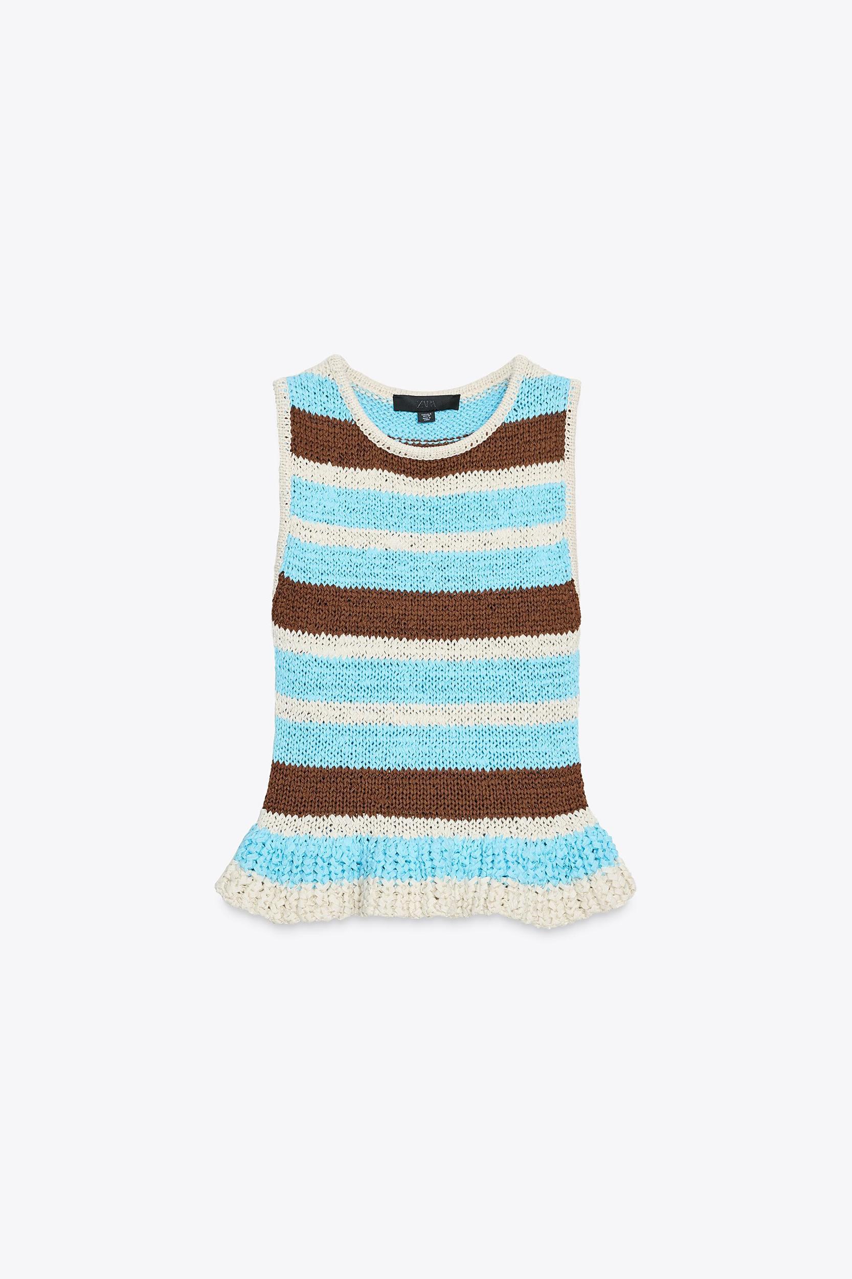 STRIPED KNIT RUFFLE TOP Product Image