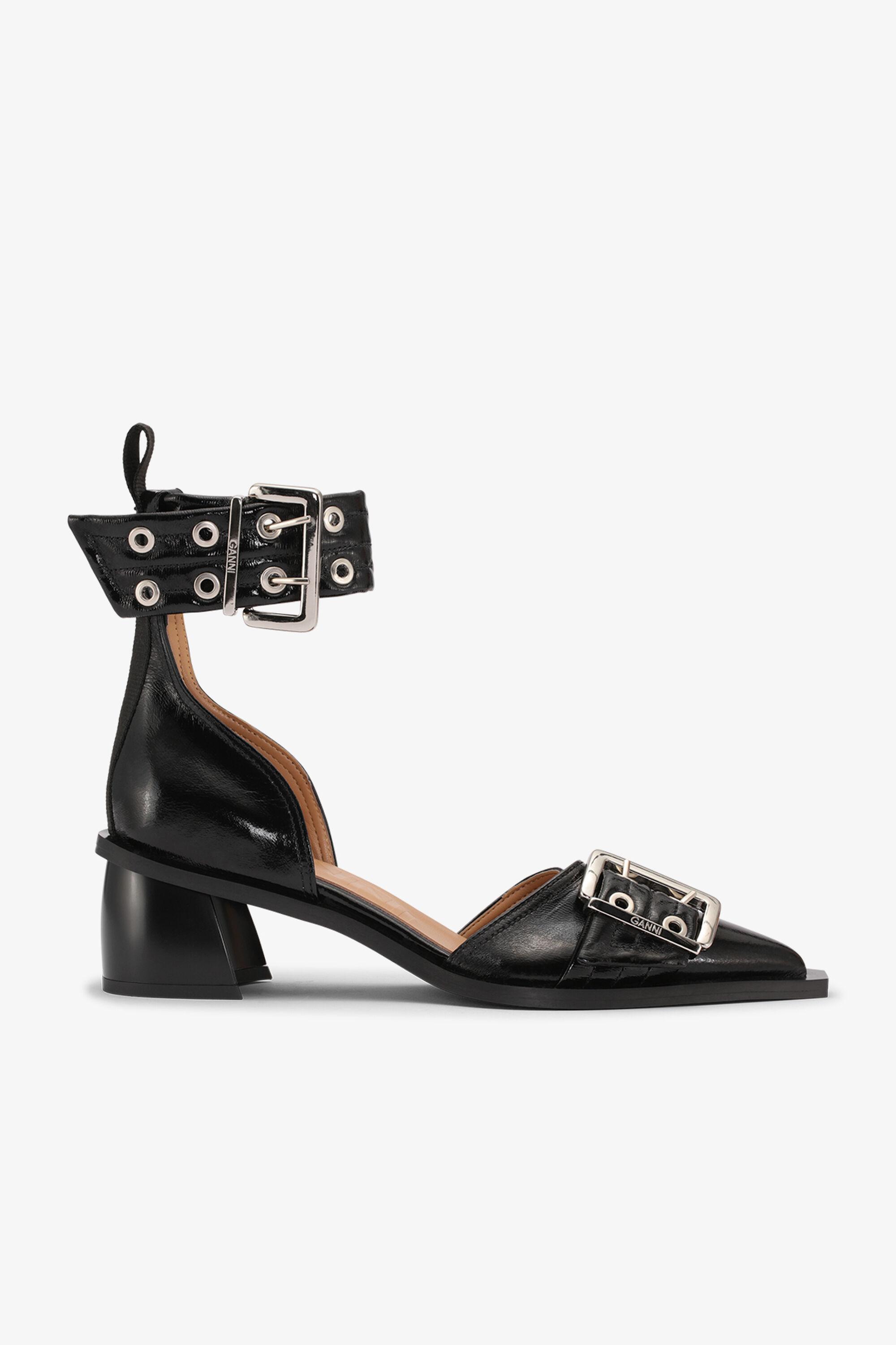 Black Feminine Buckle Open Cut Pumps Product Image