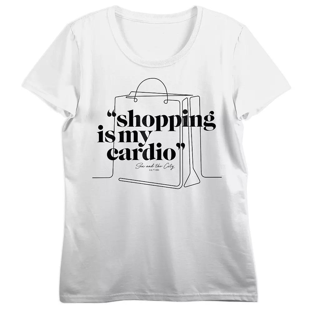 Women's Sex And The City Shopping Cardio Crewneck Graphic Tee, Girl's, Size: XS, White Product Image