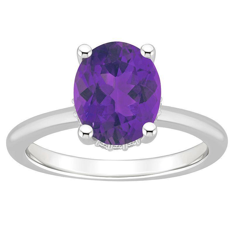 Alyson Layne 14k White Gold Oval Amethyst & Diamond Accent Ring, Women's, Size: 7 Product Image