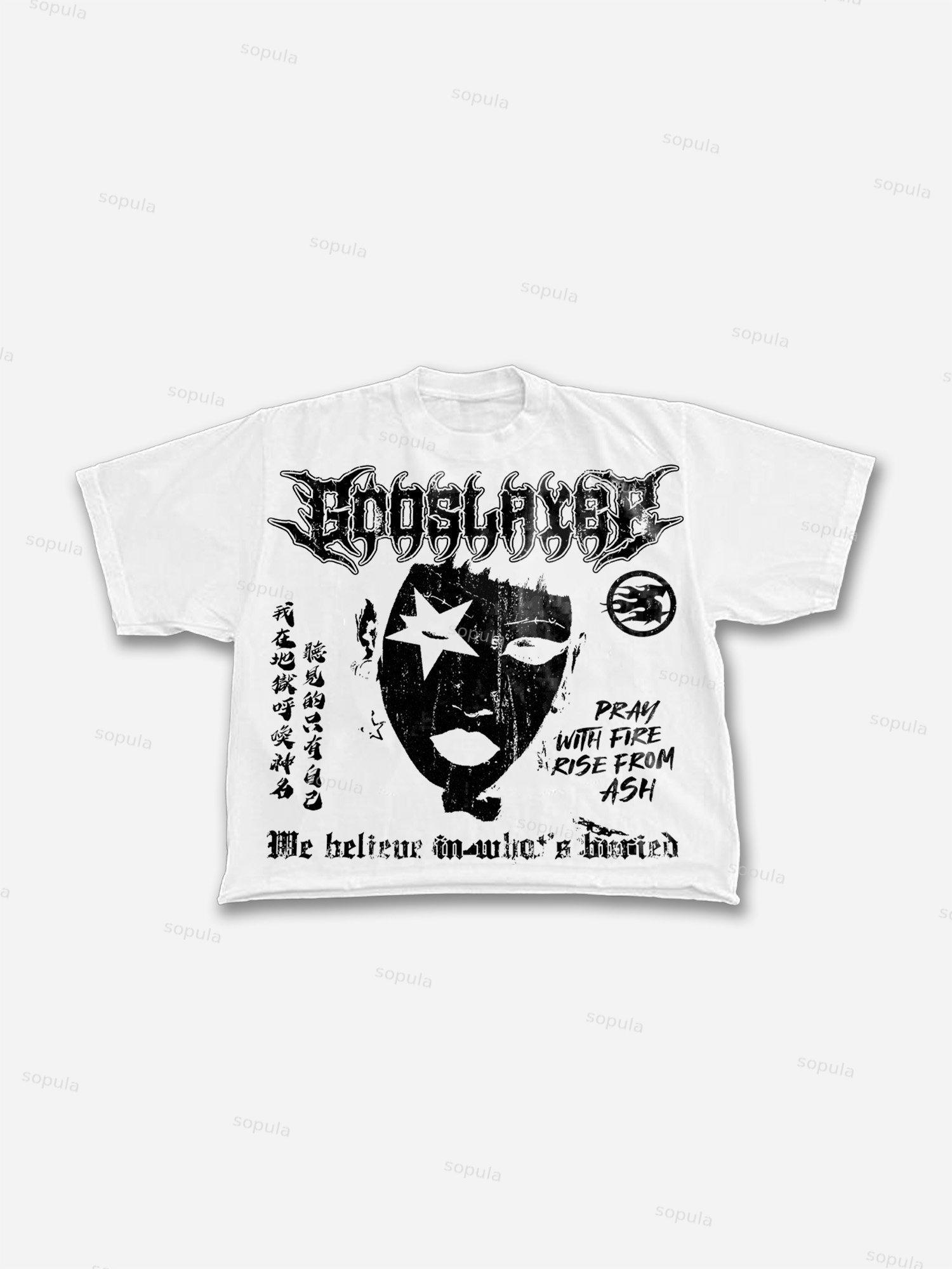 Dark Abstract Figures Aged Vintage Graphic Cropped T-shirt Product Image