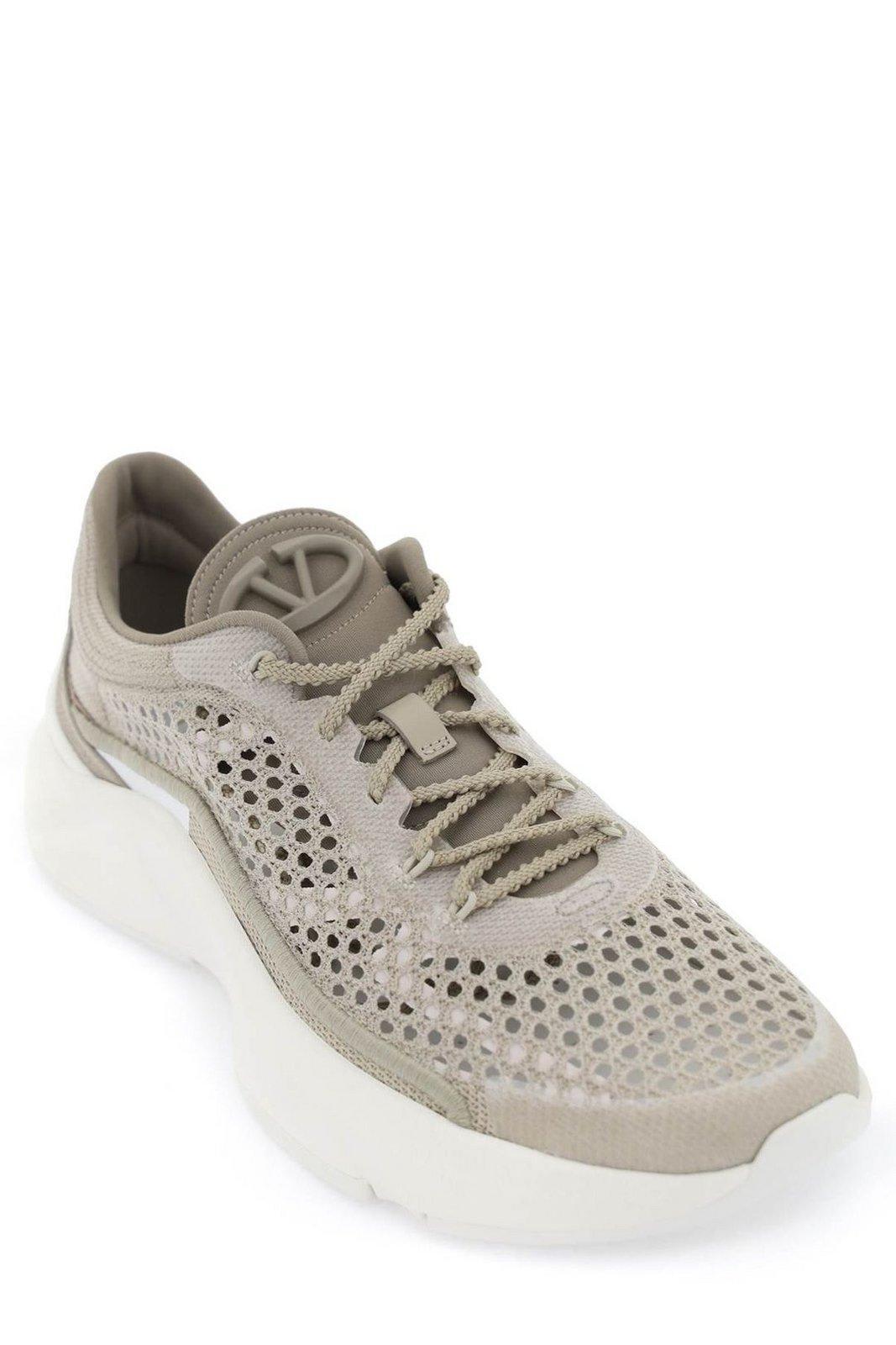 VALENTINO GARAVANI True Actress Sneakers In Mesh And Leather In Beige Product Image