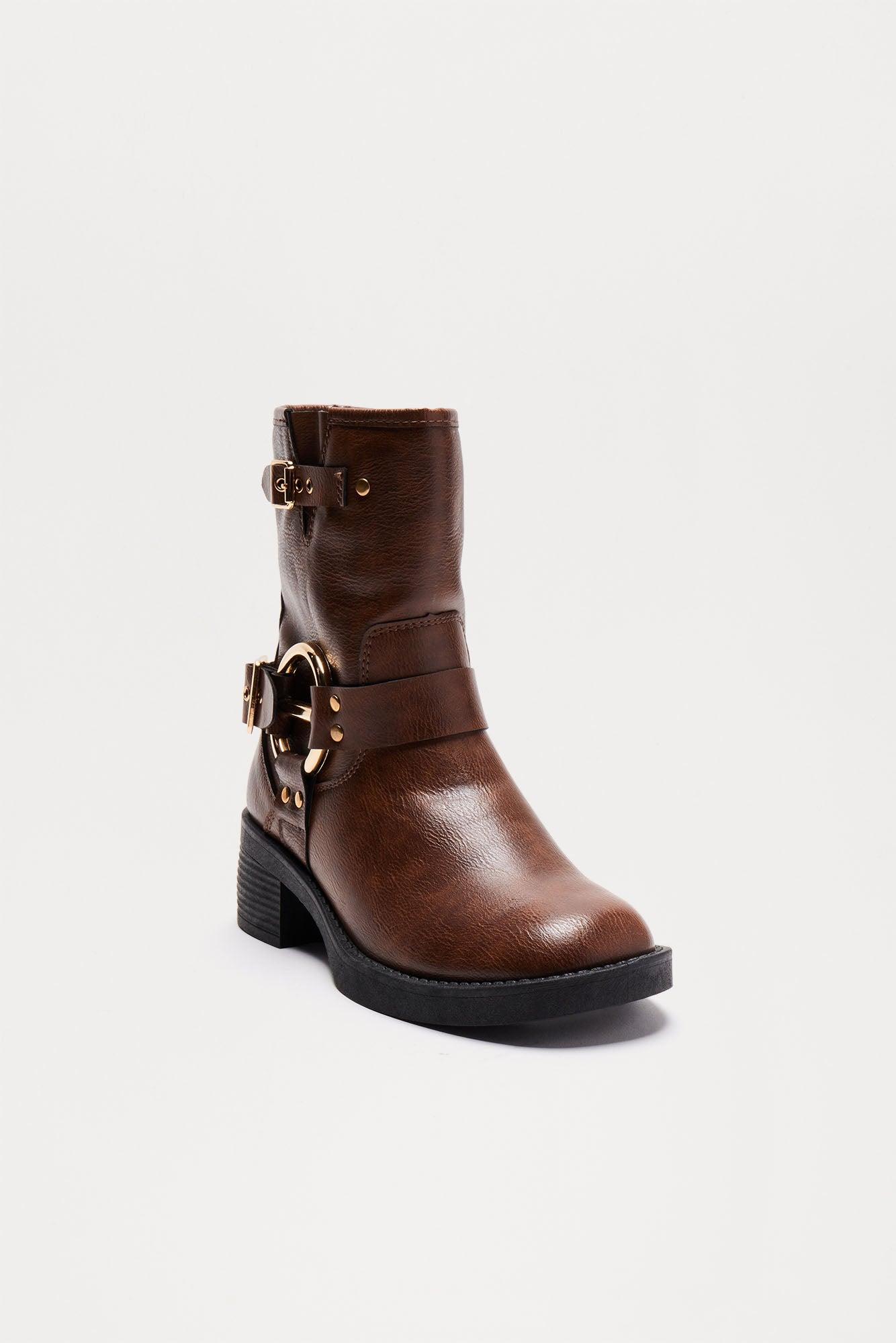 Laine Buckle Booties - Brown Product Image