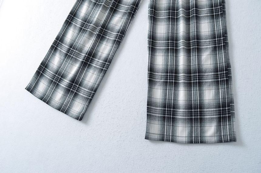 Drawstring Waist Plaid Wide Leg Pants Product Image