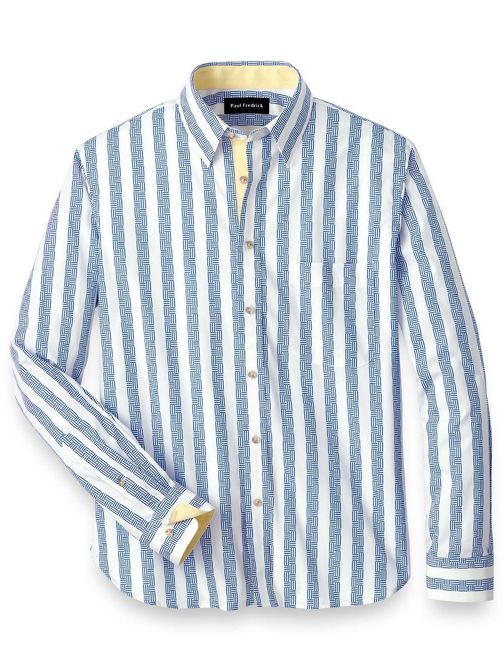 Cotton Stripe Print Casual Shirt - Blue Product Image