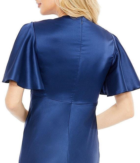 Mac Duggal Flounce Sleeve V-Neck Satin A-Line Trumpet Gown Product Image