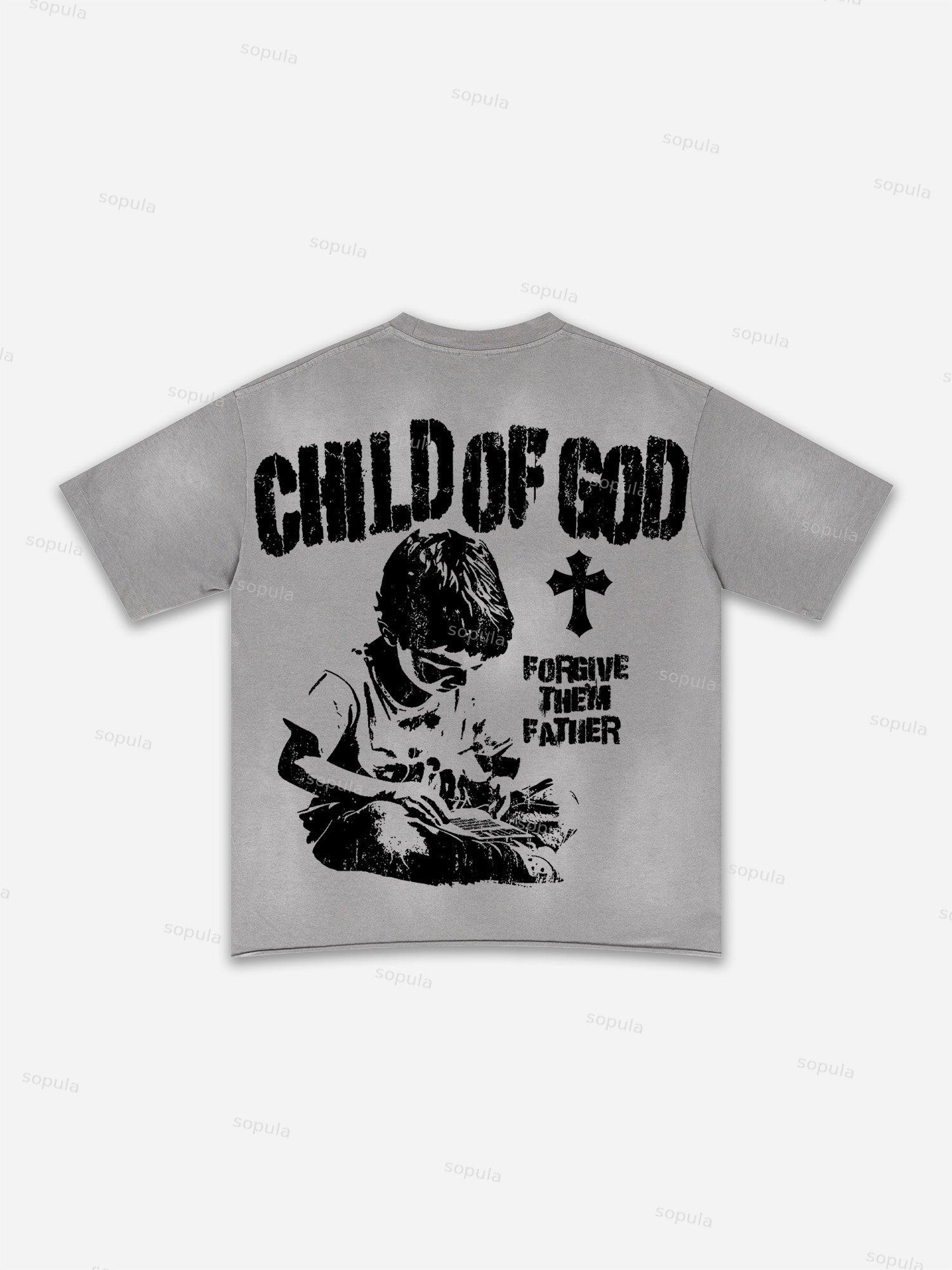 Authentic Abstract Portrait Print Washed T-shirt Product Image