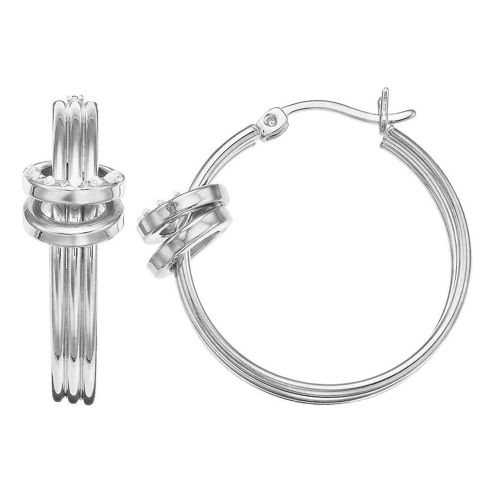 Diamond Mystique Sterling Silver Diamond Accent Knot Hoop Earrings, Women's, White Over Silver Product Image