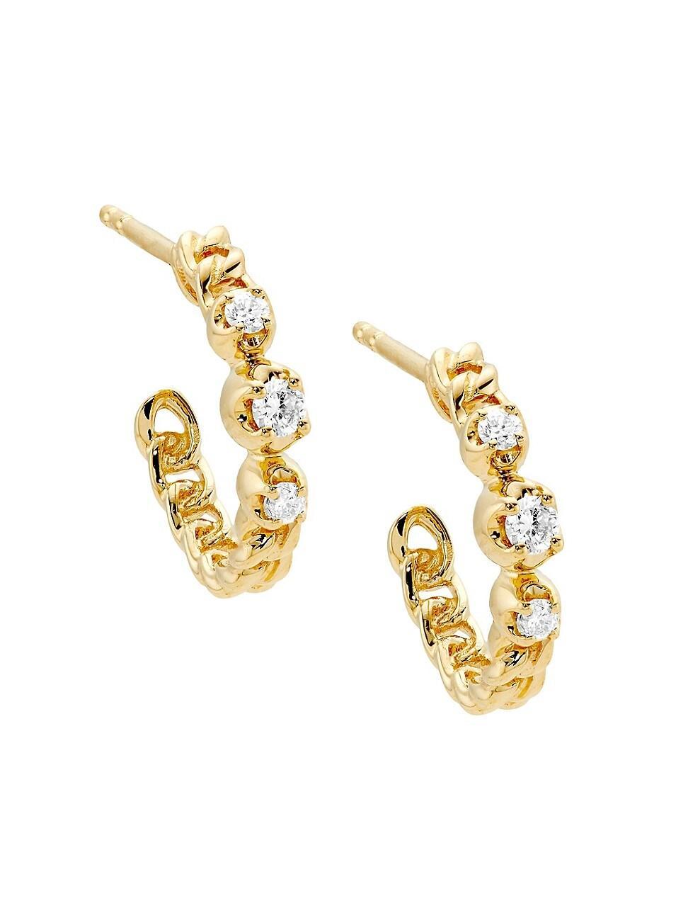 Womens 14K Yellow Gold & 0.17 TCW Diamond Chain Hoop Earrings Product Image