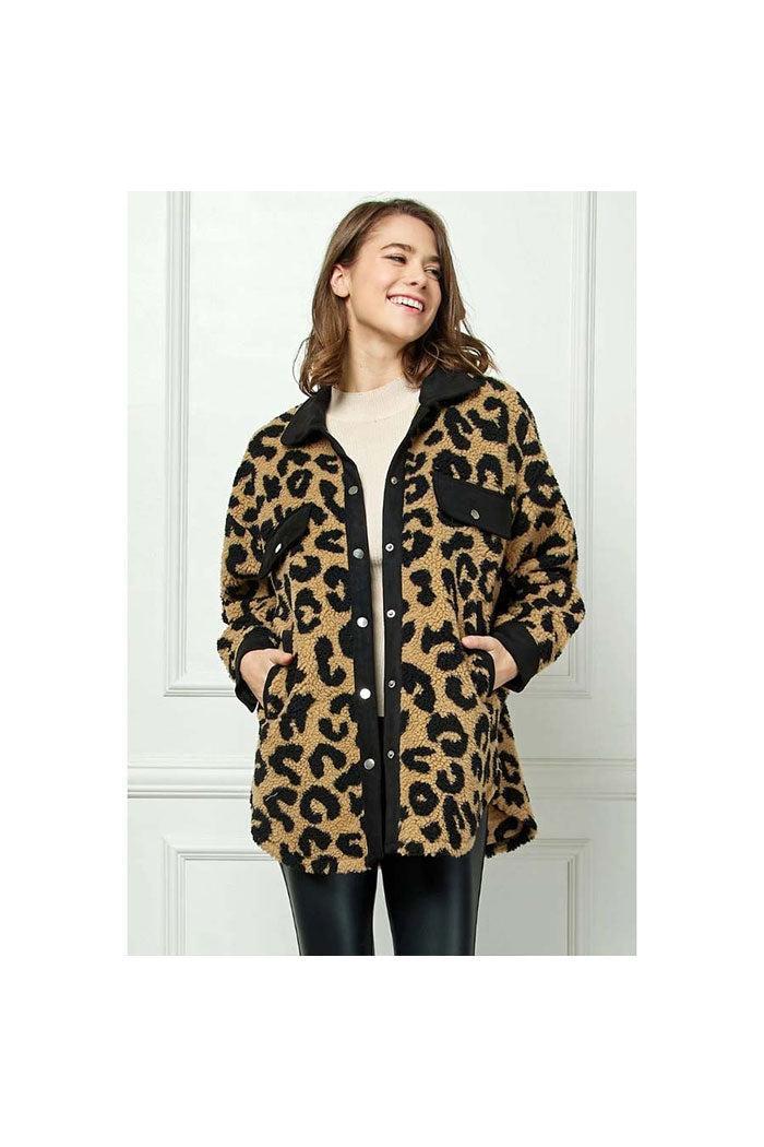 Leopard Sherpa Contrast Shacket Product Image