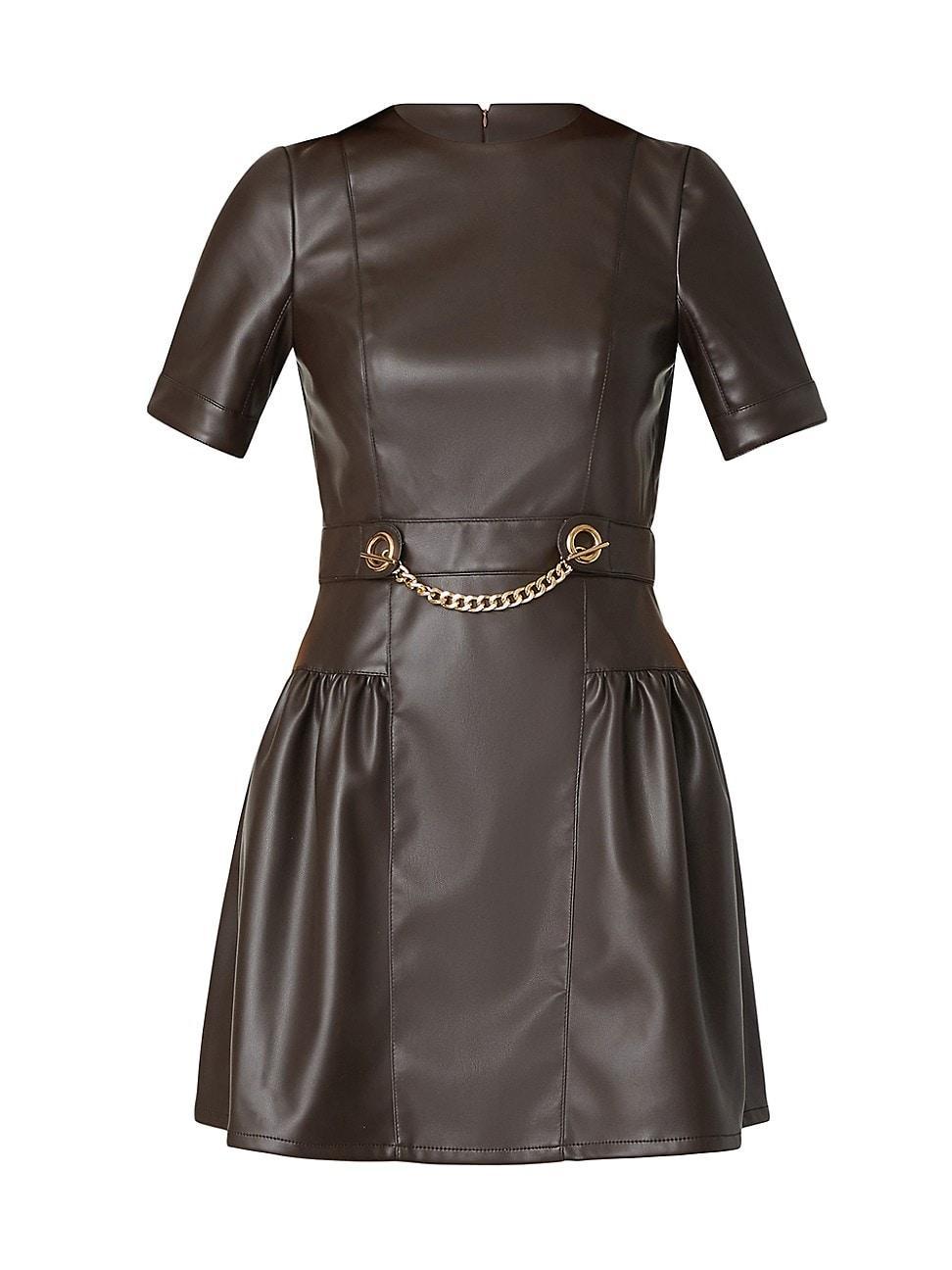 Womens Emilia Faux-Leather Chainlink Minidress Product Image