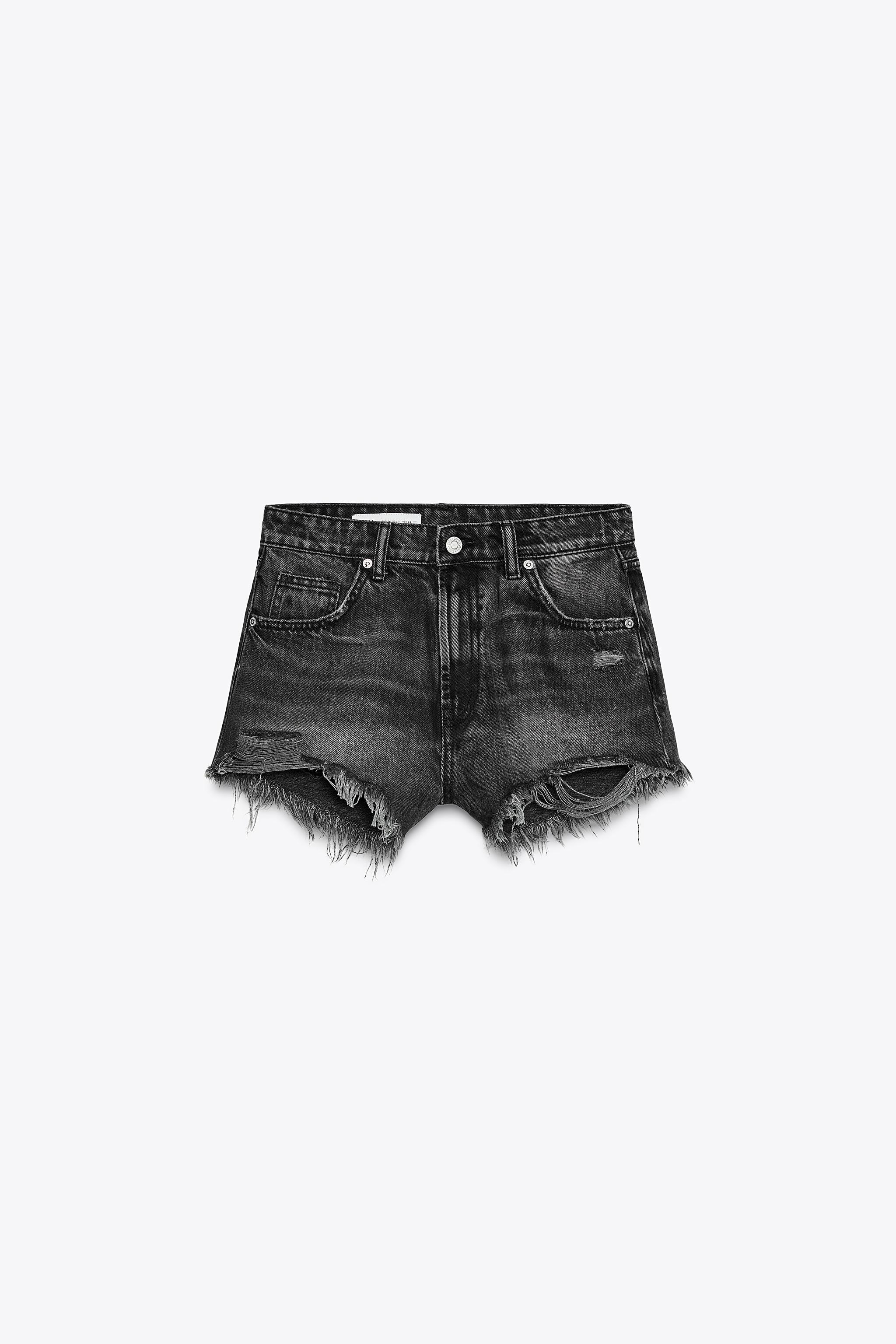 HIGH WAIST RIPPED TRF DENIM SHORTS Product Image