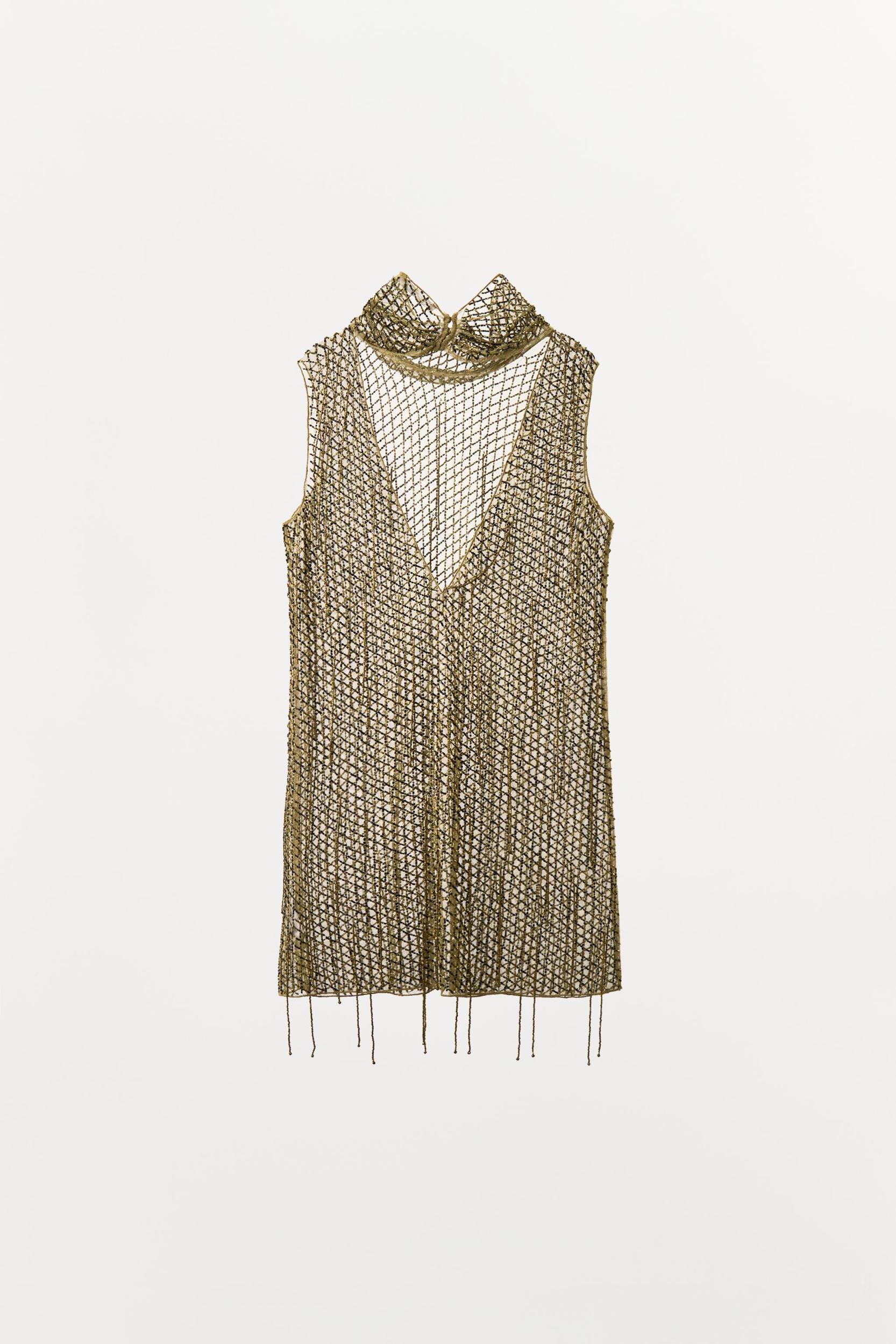 EMBROIDERED BEADED MINI DRESS Product Image