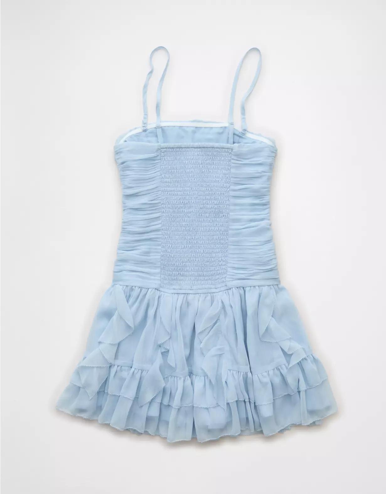 AE Strapless Drop Waist Ruffle Mini Dress Product Image