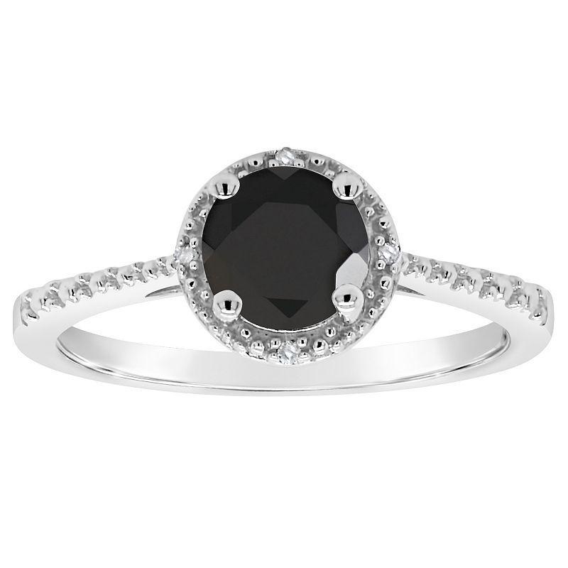 Celebration Gems Sterling Silver 6 mm Round Onyx & Diamond Accent Ring, Womens Product Image