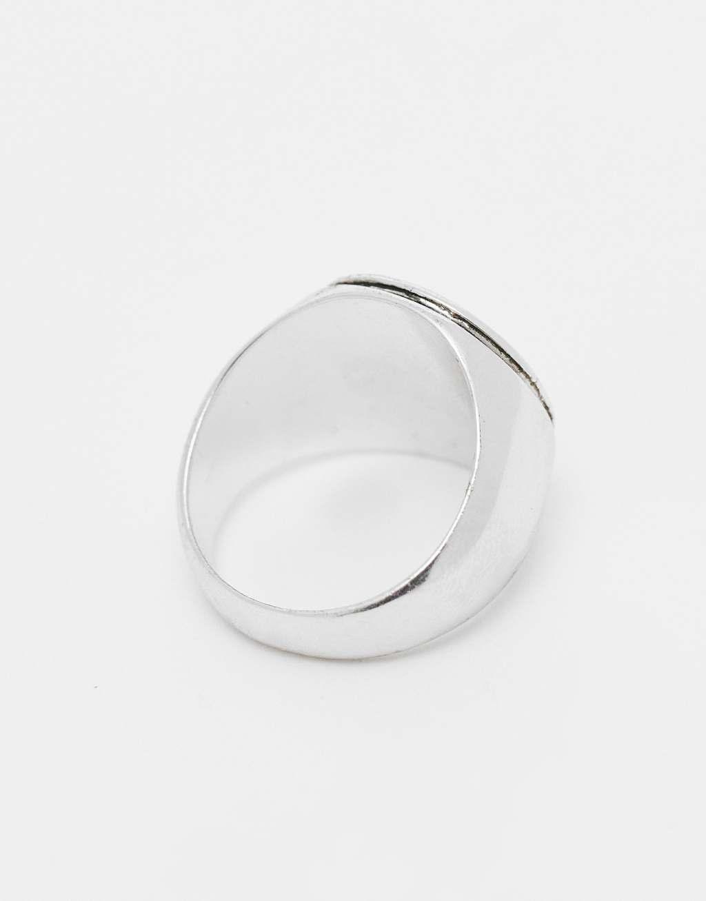 ASOS DESIGN round signet ring with black enamel in burnished silver Product Image