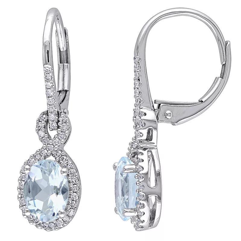 Stella Grace 10k White Gold 1/4 Carat T.W. Diamond & Aquamarine Infinity Leverback Earrings, Women's, 10k Whgold Product Image
