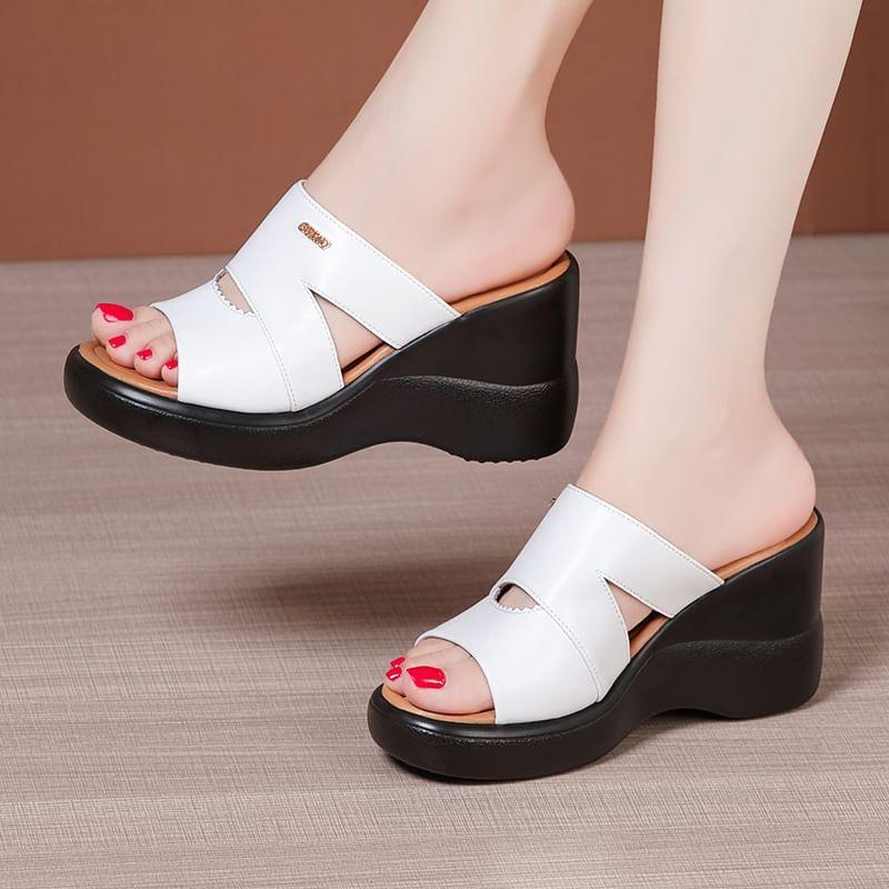 Cutout Platform Wedge Slide Sandals Product Image