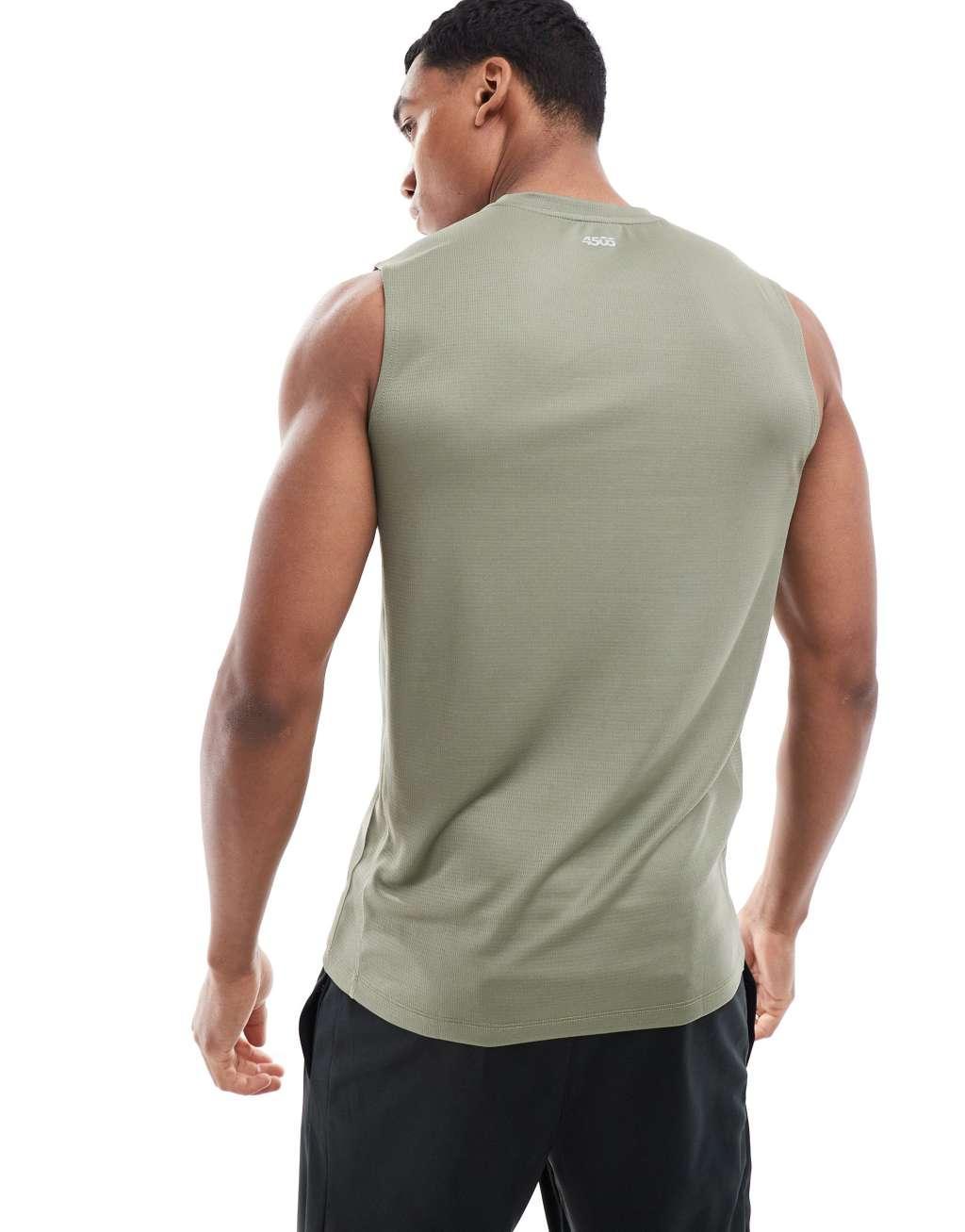 ASOS 4505 Icon training sleeveless t-shirt with quick dry 2 pack in beige and khaki Product Image