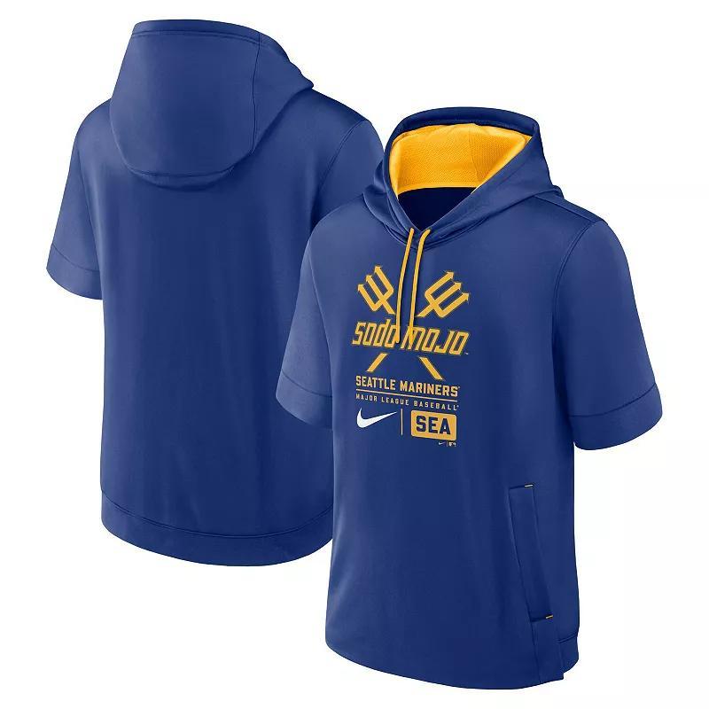 Mens Nike Royal Atlanta Braves City Connect Color Block Short Sleeve Pullover Hoodie Product Image