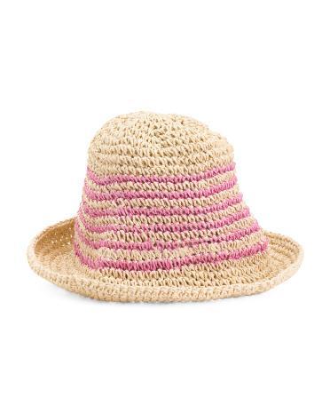 Two Tone Stripe Straw Bucket Hat for Women Product Image