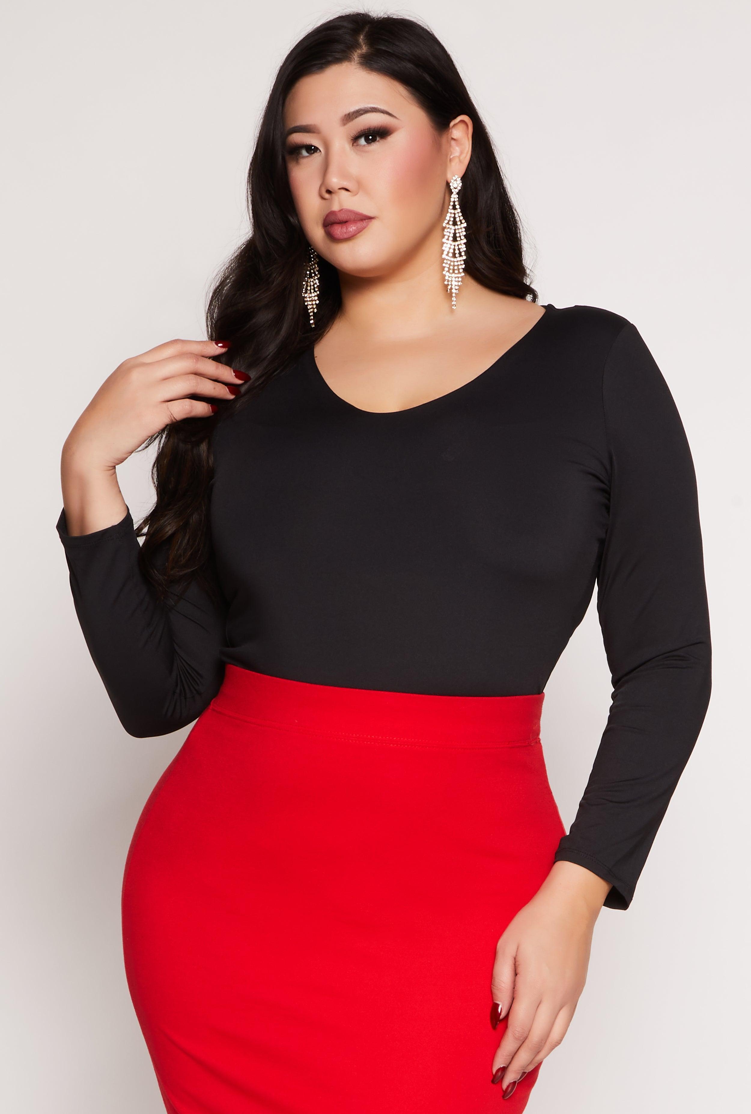 Womens Plus Size V Neck Long Sleeve Top Product Image