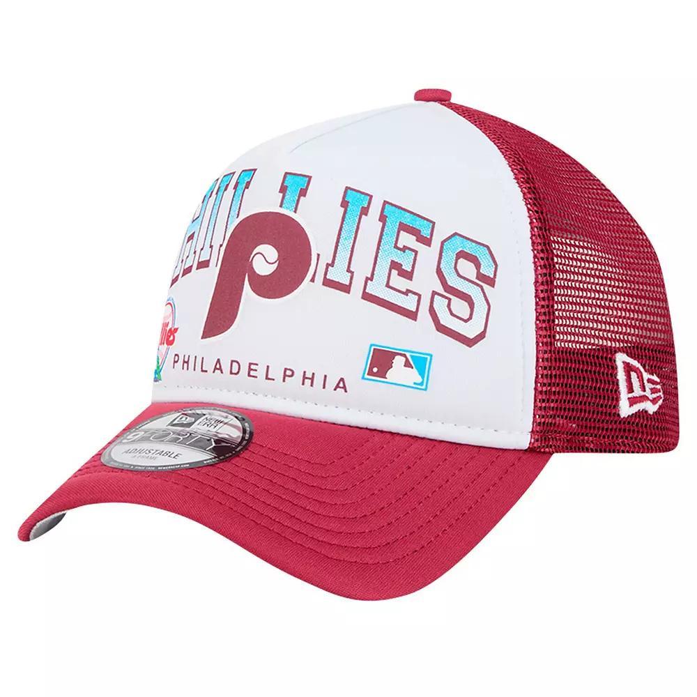 Men's New Era White Philadelphia Phillies Retro Wordmark 9FORTY A-Frame Trucker Adjustable Hat Product Image