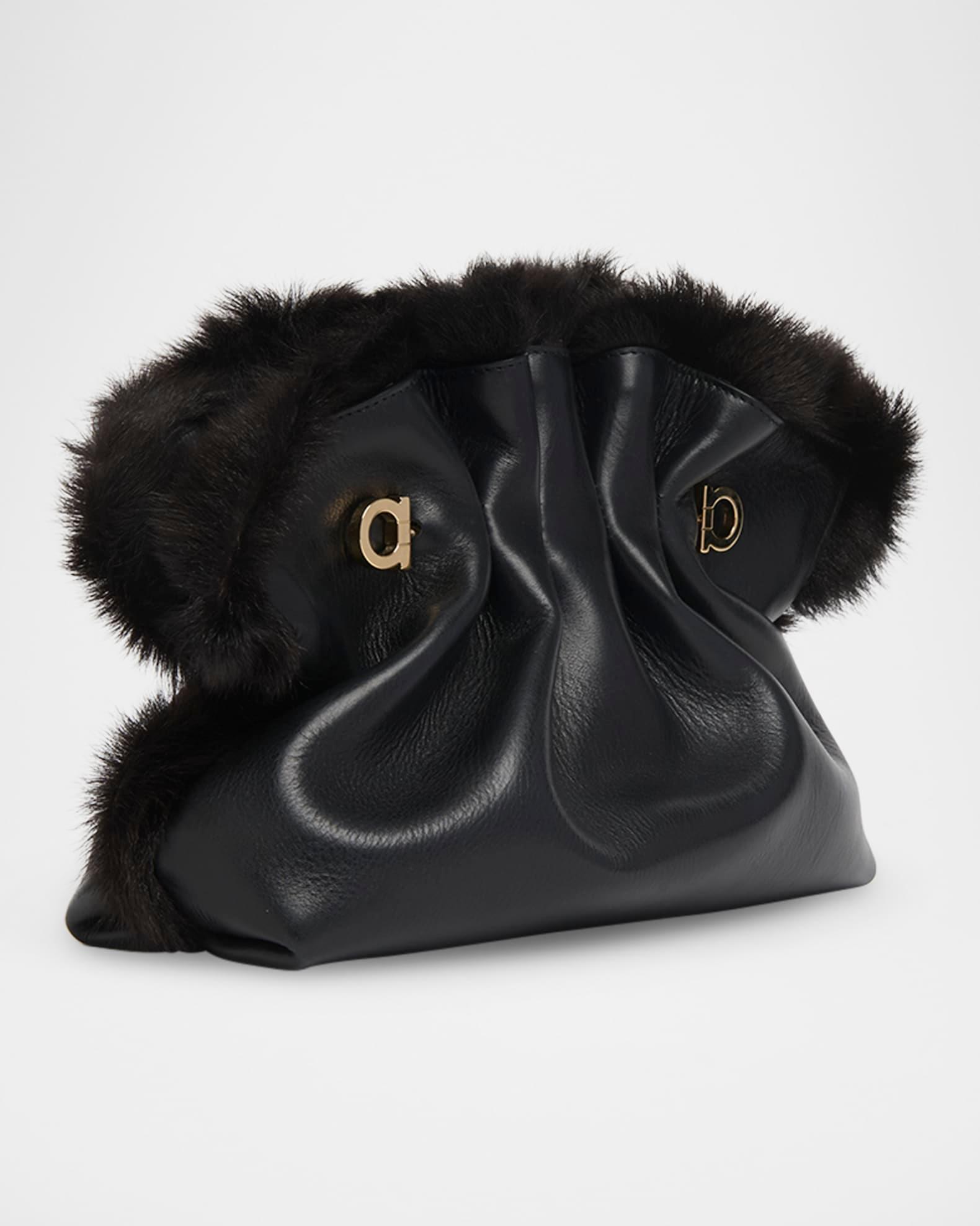 Ruched Shearling-Trim Soft Shoulder Bag Product Image