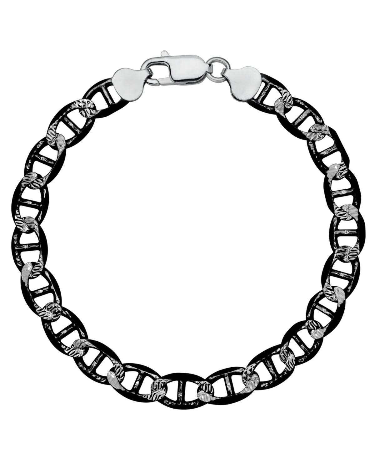 Mens Mariner Link Chain Bracelet in Sterling Silver & Black Rhodium-Plate Product Image