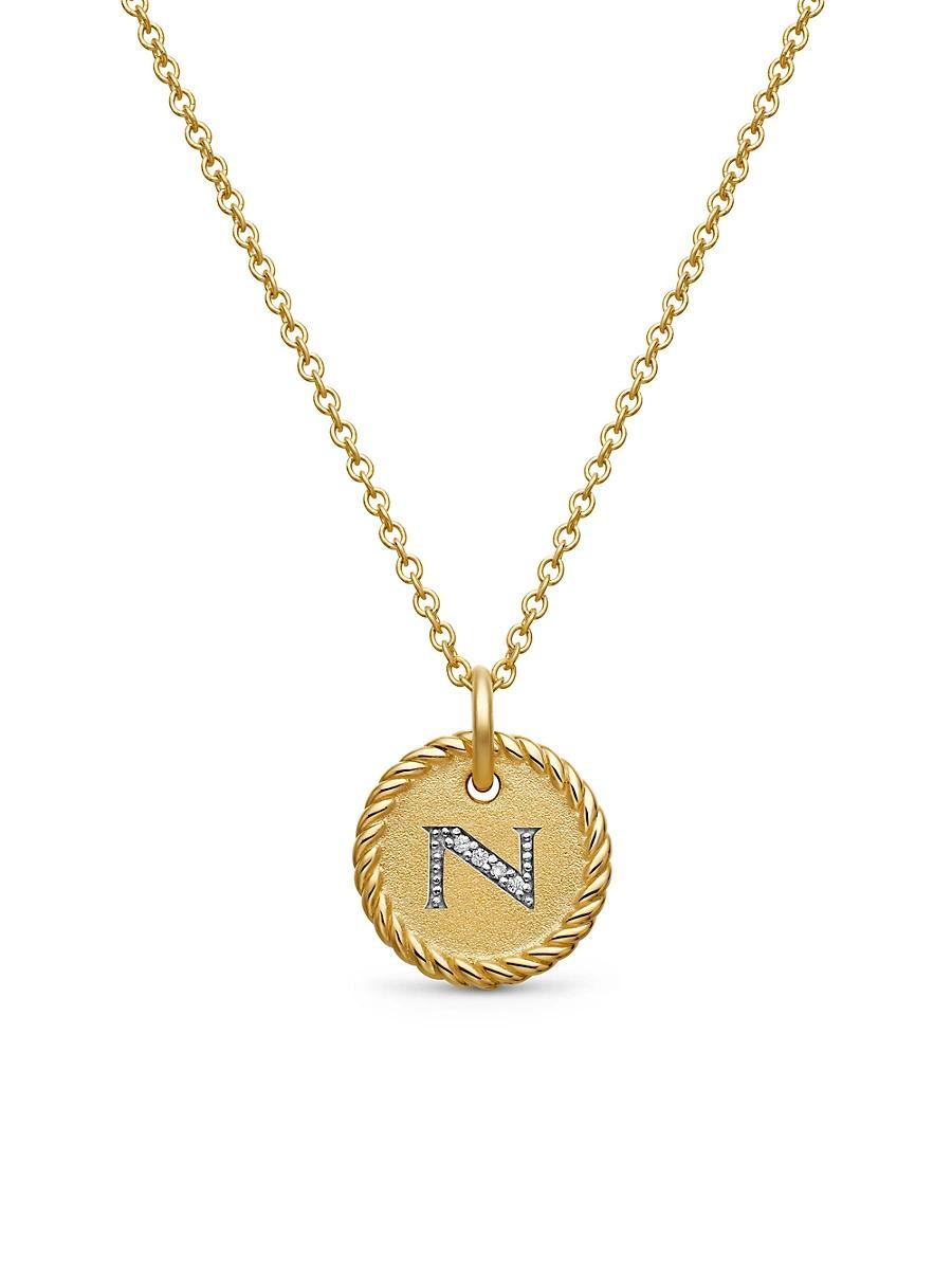 Womens Initial Charm Necklace in 18K Yellow Gold with Pav Diamonds Product Image