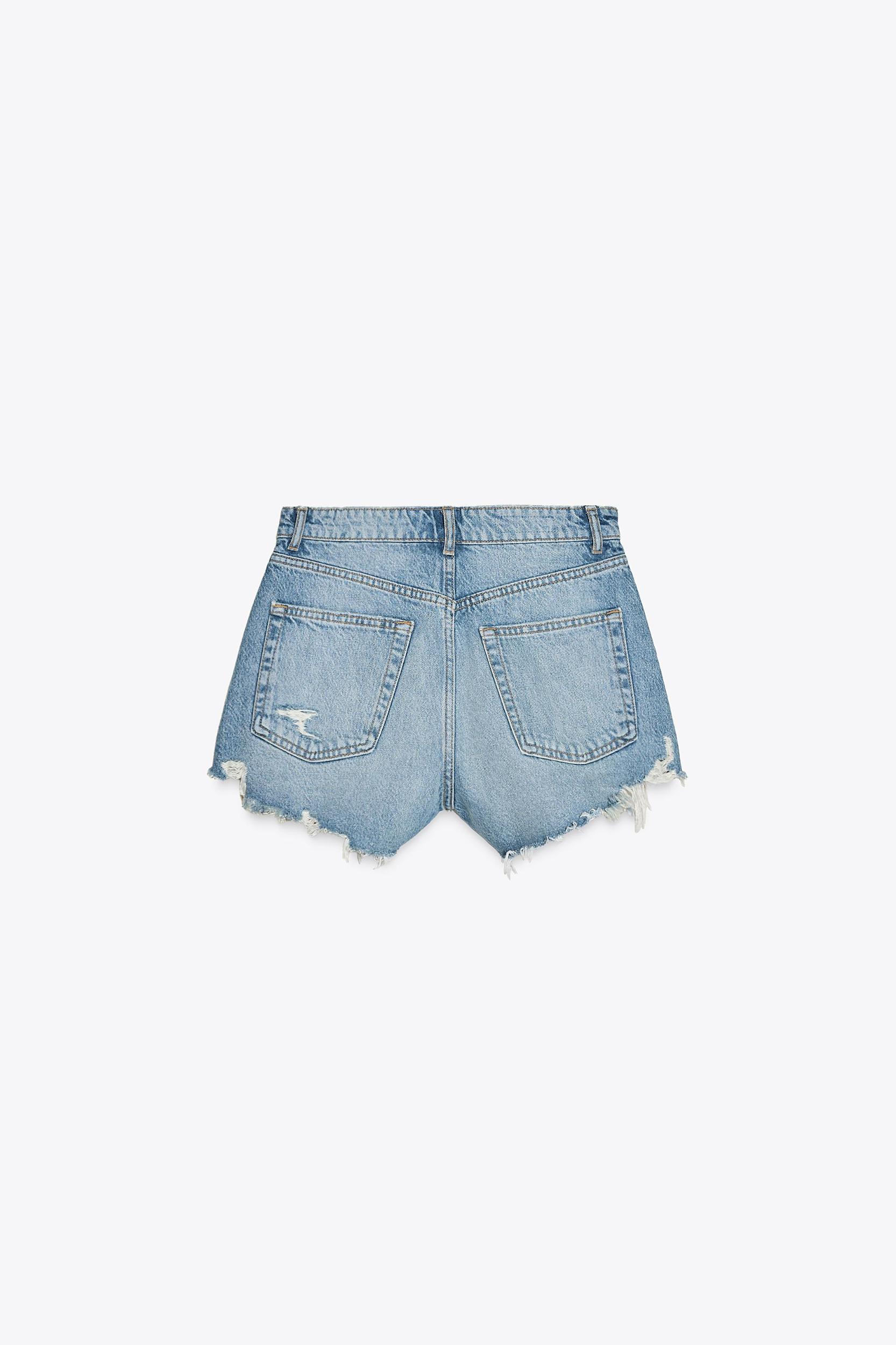 CURVED HIGH-WAISTED DENIM SHORTS Product Image