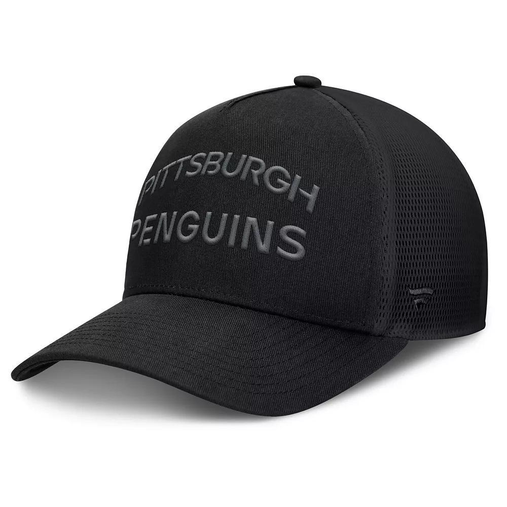 Men's Fanatics Black Pittsburgh Penguins Authentic Pro Road Stack Text A-Frame Adjustable Hat Product Image