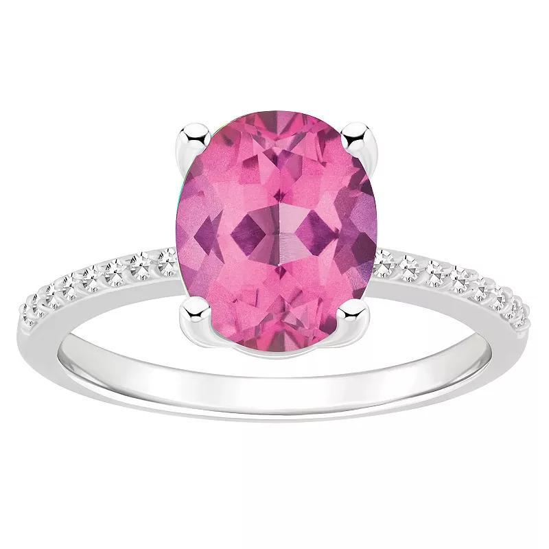 Alyson Layne Sterling Silver Oval Pink Topaz 1/10 Carat T.W. Diamond Ring, Women's, Size: 8 Product Image