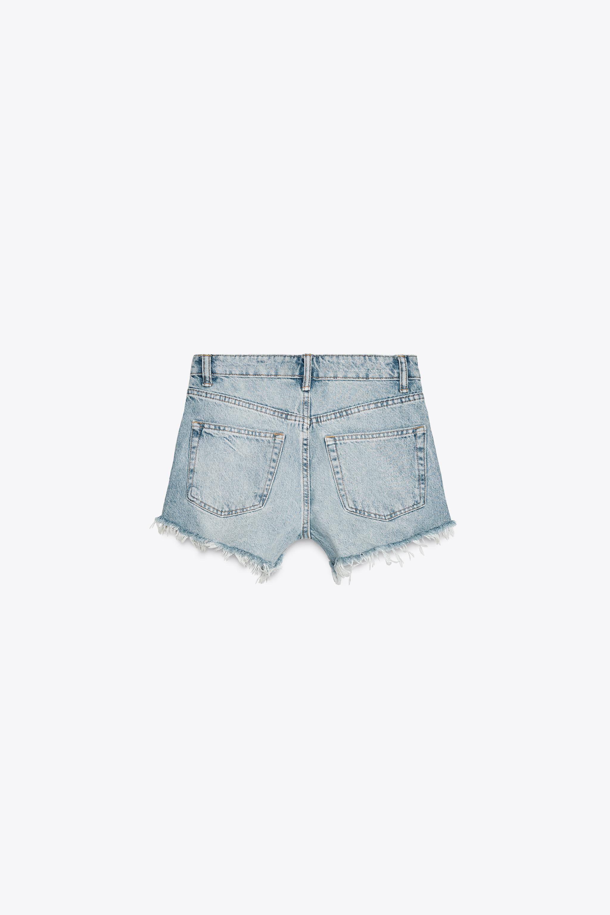 HIGH WAIST RIPPED TRF DENIM SHORTS Product Image