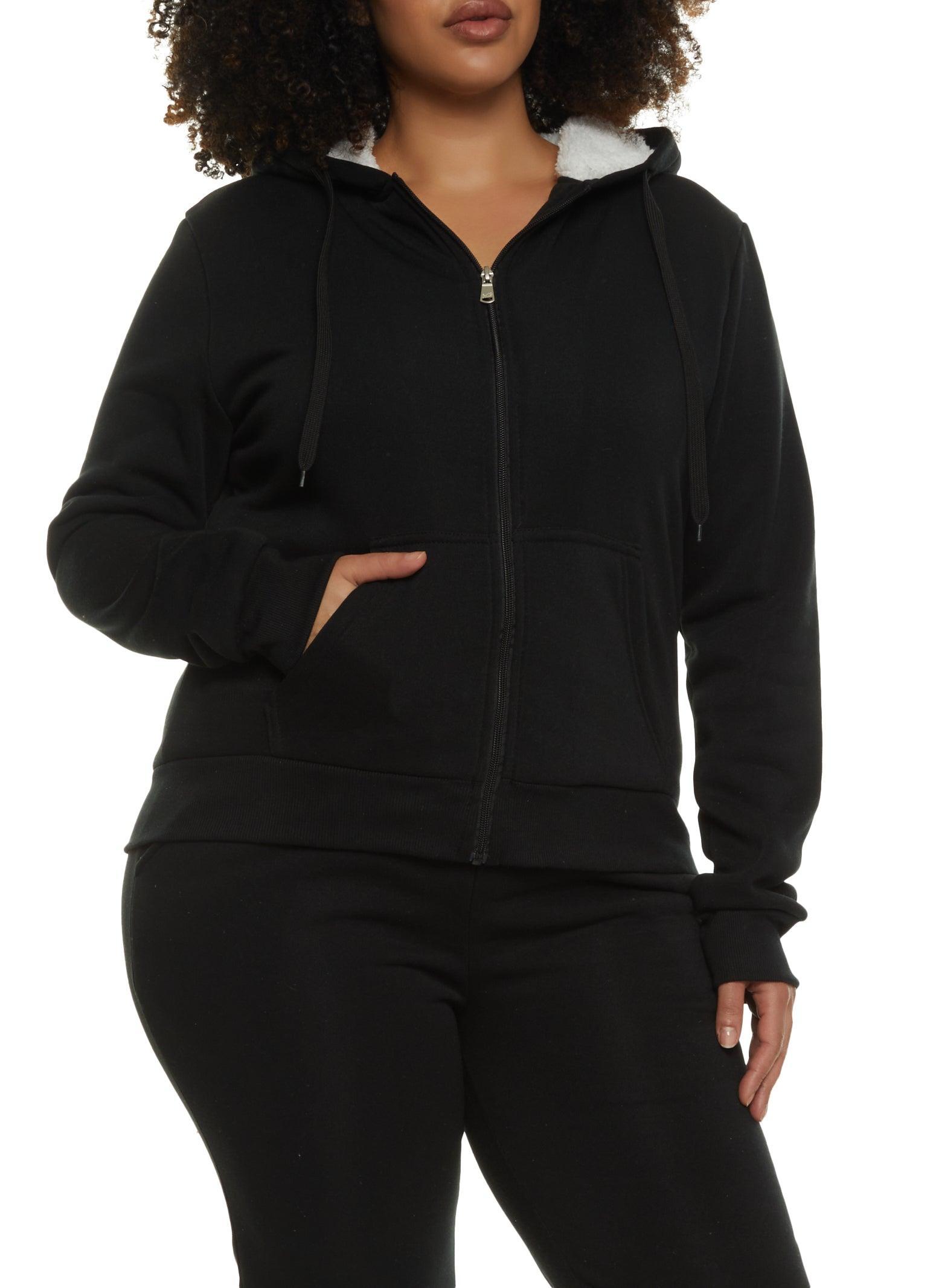 Womens Plus Size Sherpa Lined Zip Front Hoodie Product Image