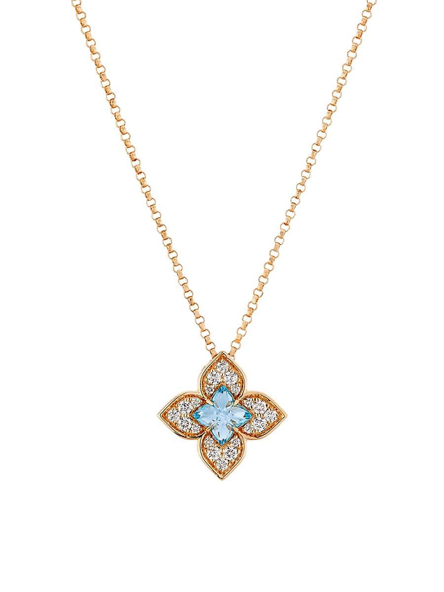 Womens Venetian Princess Carnivale 18K Rose Gold, Blue Topaz & 0.17 TCW Diamond Flower Pendant Necklace Product Image